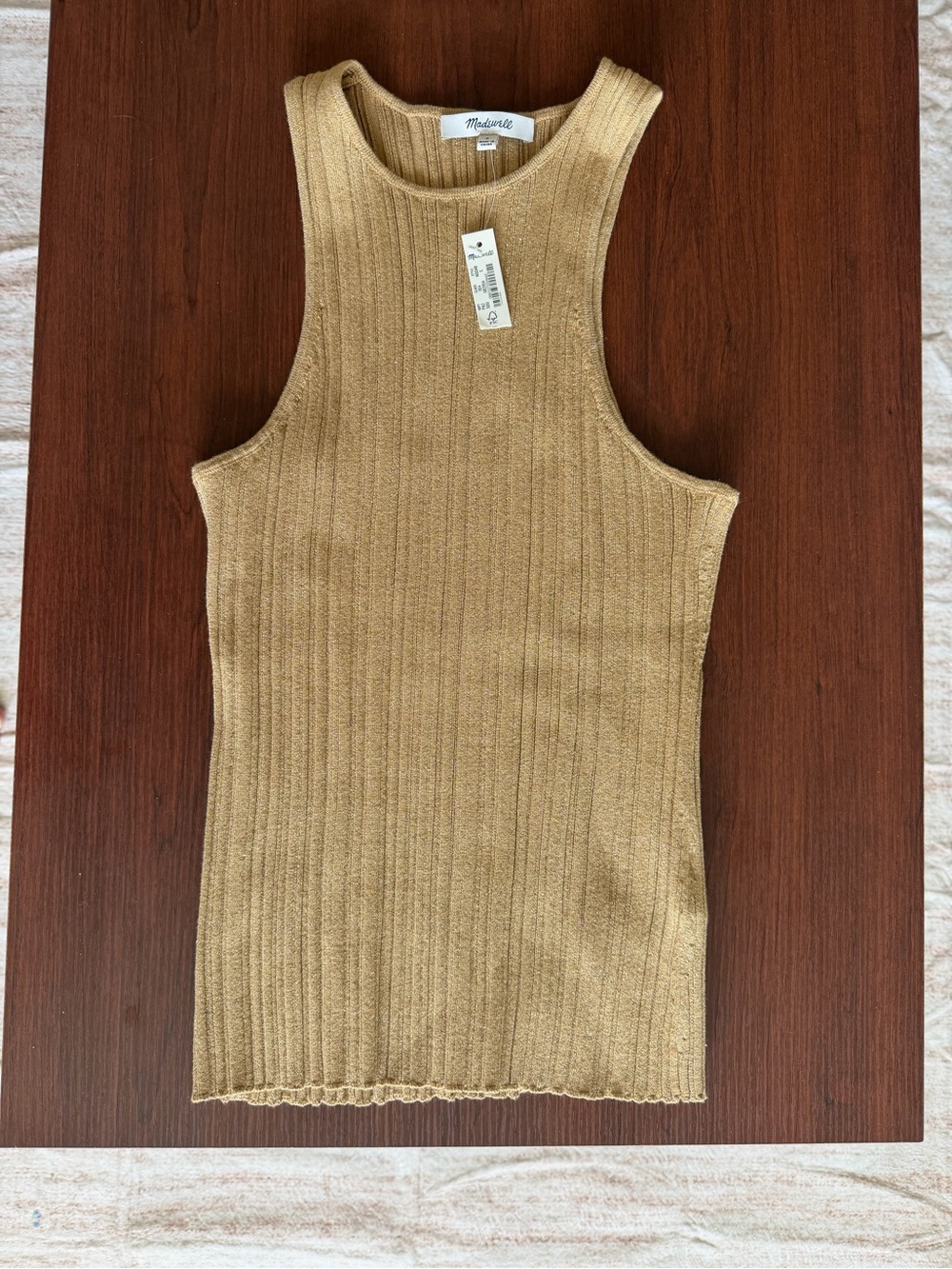 Madewell Shimmery Ribbed Tank Top - Metallic Gold Size Small